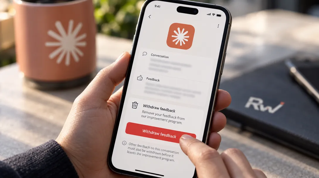 Anthropic's Claude web code includes a control to withdraw feedback records — Anthropic's confirmation warns that other feedback on the same conversation must also be withdrawn before it leaves the improvement program.