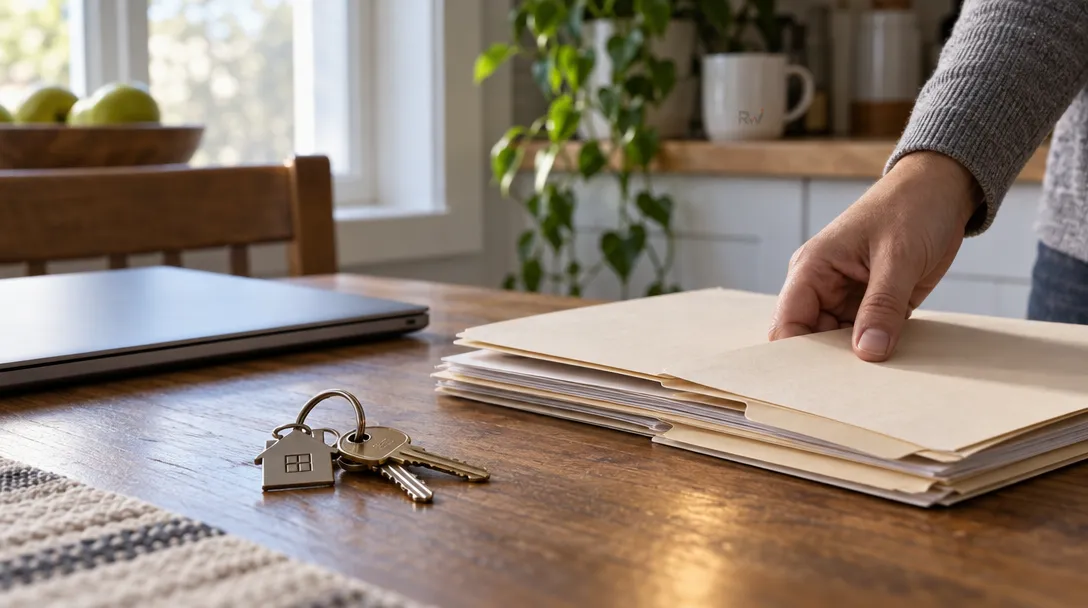 House keys sit beside mortgage folders and a closed laptop, illustrating PLACE’s acquisition of Ardley and its move into mortgage retention software.