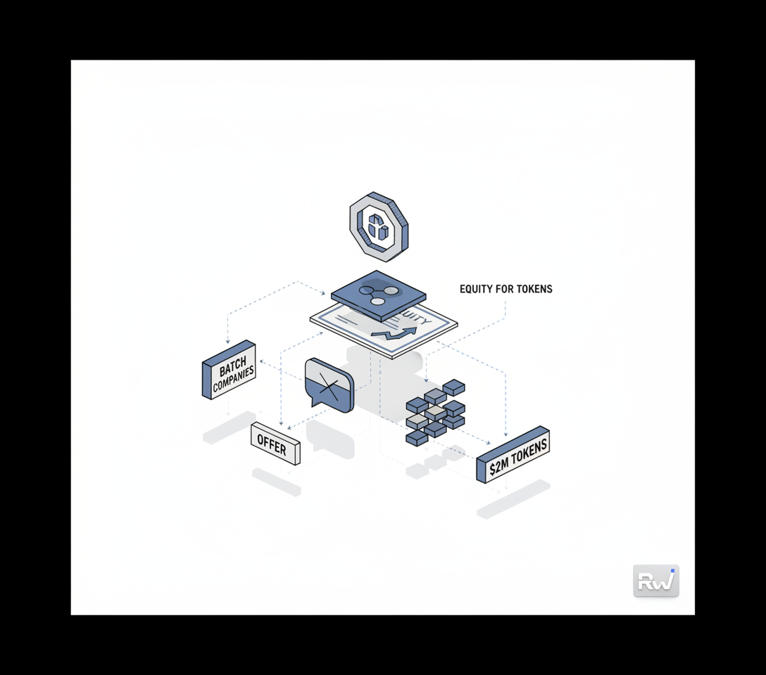 Exploded-view technical diagram of a complex digital asset and equity exchange mechanism (Exploded-view technical diagram)