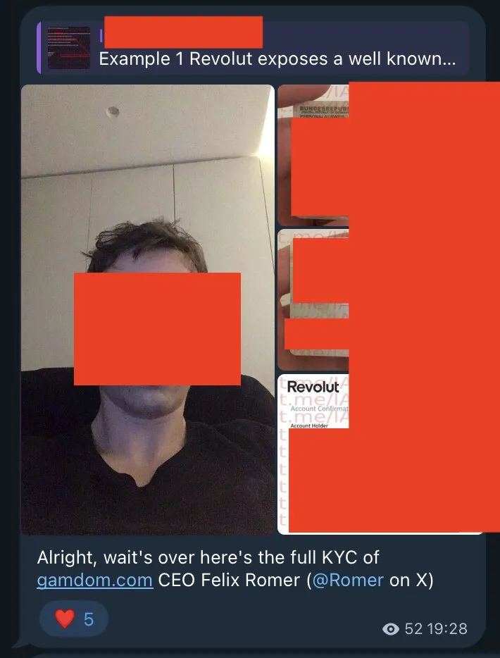 Attackers claim they are publishing Revolut customer data to force a payout — Screenshots show identity documents and verification photos; Revolut says its systems and customer funds were unaffected.