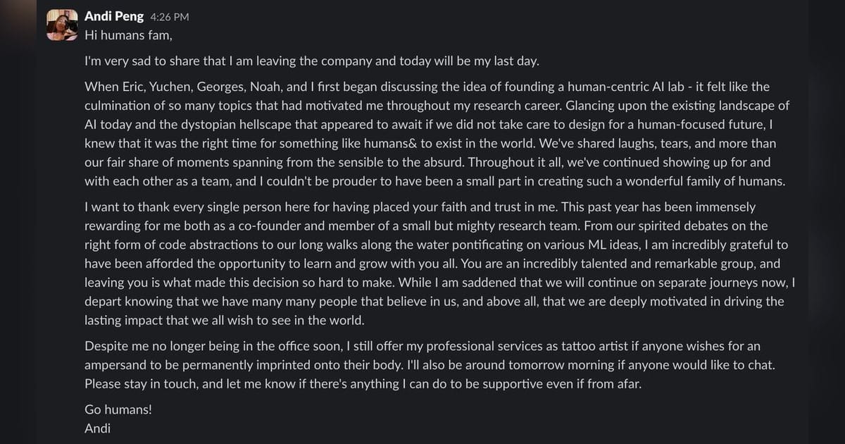 Andi Peng leaves humans& six months after its $480 million seed
