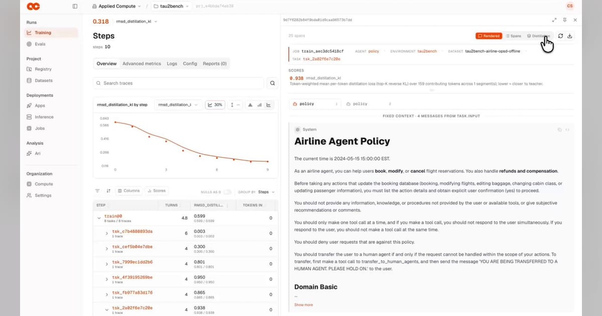 Applied Compute adds self-distillation workflows to AC2 for production agent feedback