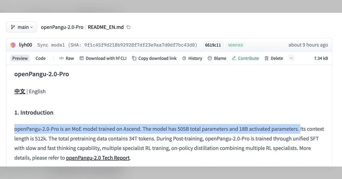 Huawei releases 505B-parameter openPangu model trained on Ascend chips