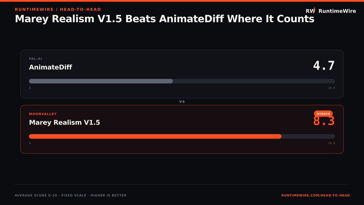 RuntimeWire Head-to-Head: Marey Realism V1.5 Beats AnimateDiff Where It Counts